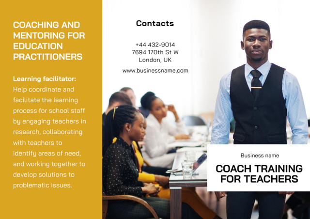 Coaching and Mentoring for Teachers with Young Man Brochure – шаблон для дизайна