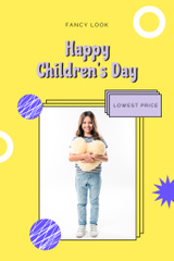 Children's Day Greeting With Girl Holding Toy in Yellow