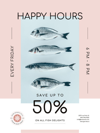 Happy Hours Offer on Fresh Fish Poster US Šablona návrhu