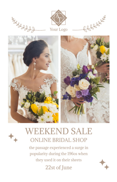 Bridal Shop Offer with Gorgeous Bride in White Dress IGTV Cover tervezősablon