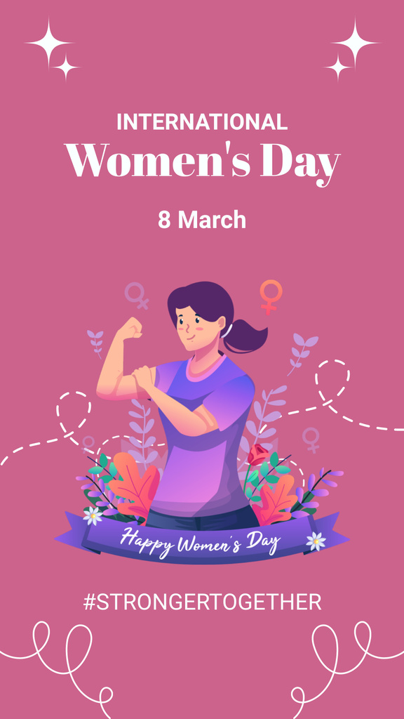 Illustration of Strong Woman on International Women's Day Instagram Story Design Template