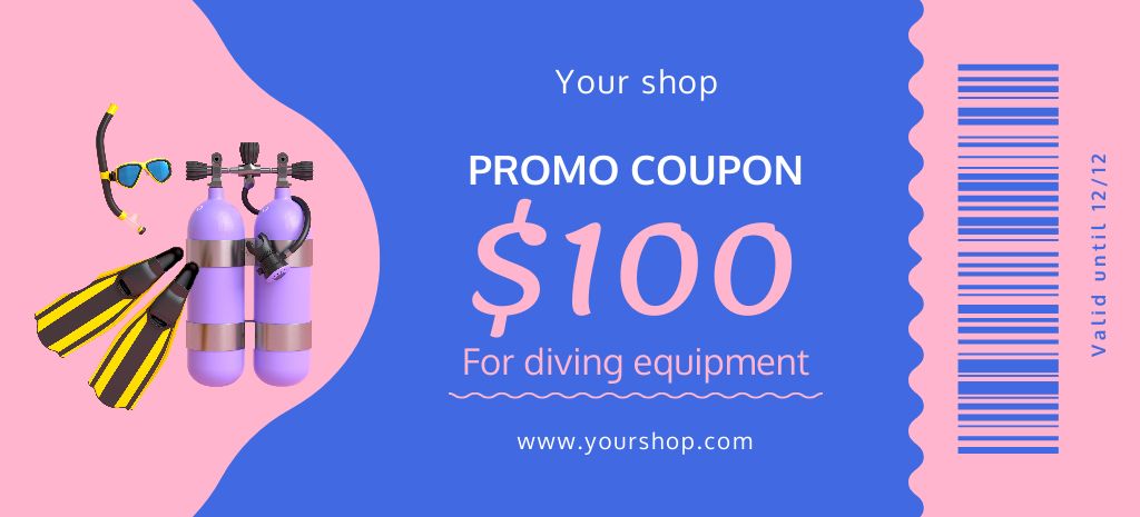 Scuba Diving Equipment Ad in Pink Coupon 3.75x8.25in Design Template
