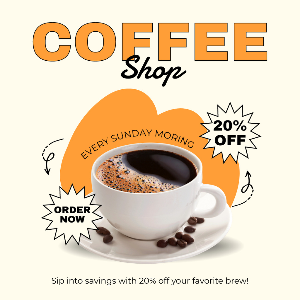 Discounts For Favorite Coffee Drink Offer On Sunday Instagram AD Tasarım Şablonu
