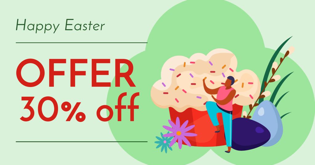 Easter Offer with Eggs Abstract illustration Facebook AD Design Template