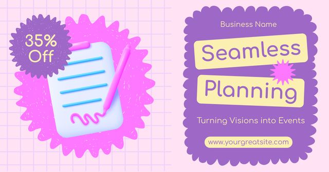 Template di design Event Planning with Discount on Pink Facebook AD