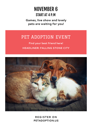 Plantilla de diseño de evento de adopción de mascotas abrazo de perros y gatos Postcard A6 Vertical 