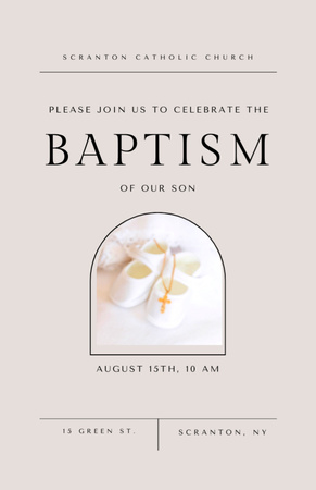 Platilla de diseño Baptism Ceremony Announcement with Christian Cross Invitation 5.5x8.5in