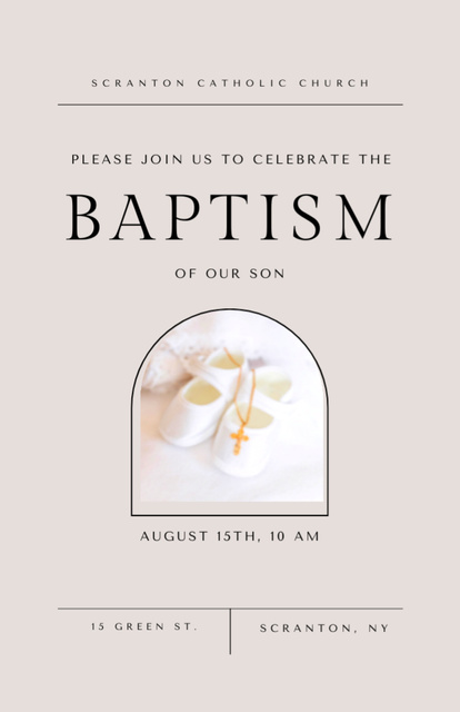 Baptismal Service Announcement With Baby Shoes Invitation 5.5x8.5in Modelo de Design