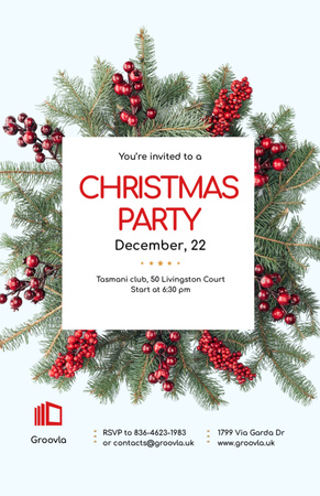Christmas Party Announcement With Fir-Tree Twigs Invitation 5.5x8.5in Design Template