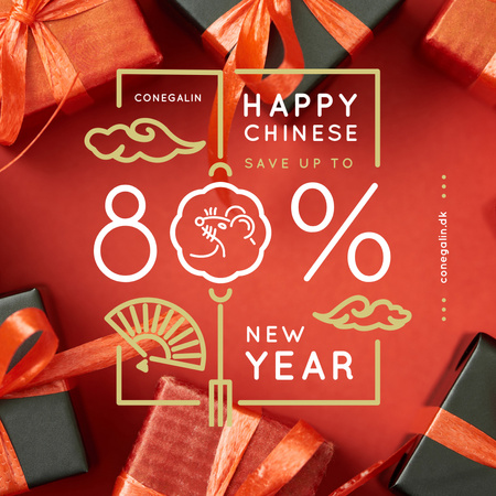 Chinese New Year Gift Boxes in Red Instagram Design Template