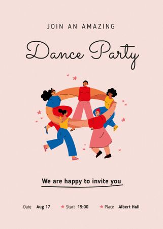 Designvorlage Dance Party Announcement with People Dancing in Circle für Invitation