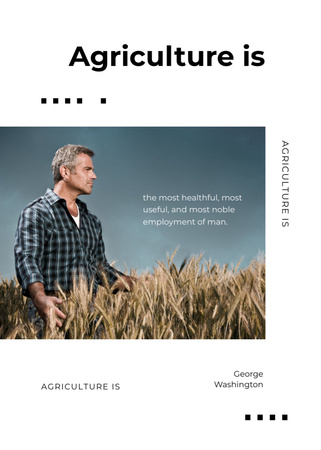 Ontwerpsjabloon van Postcard 5x7in Vertical van Boer Op Gebied Van Tarwe Met Citaat Over Landbouw