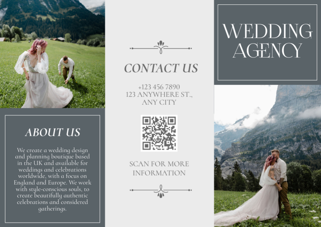 Wedding Agency Service Offer with Happy Newlyweds Brochure Modelo de Design