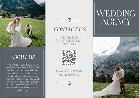 Wedding Agency Service Offer with Happy Newlyweds Brochure Design Template