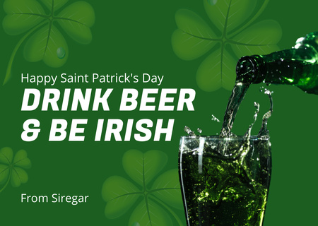 Happy St. Patrick's Day with Glass of Beer Card Design Template