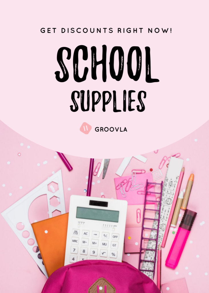 Back to School Sale with Stationery in Backpack Flayer Design Template