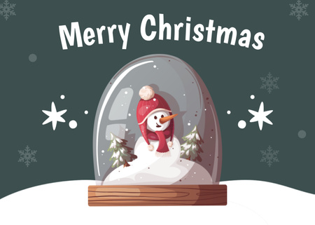 Lovely Christmas Salutations with Snowman in Snowball Postcard 5x7in – шаблон для дизайна