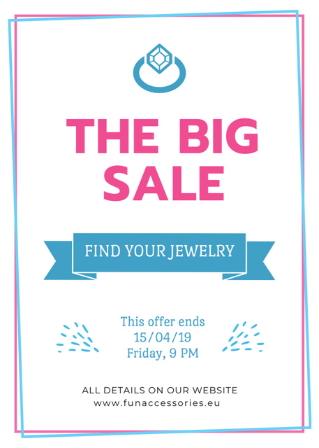 Ontwerpsjabloon van Flayer van Jewelry Big Sale with Ring in Blue
