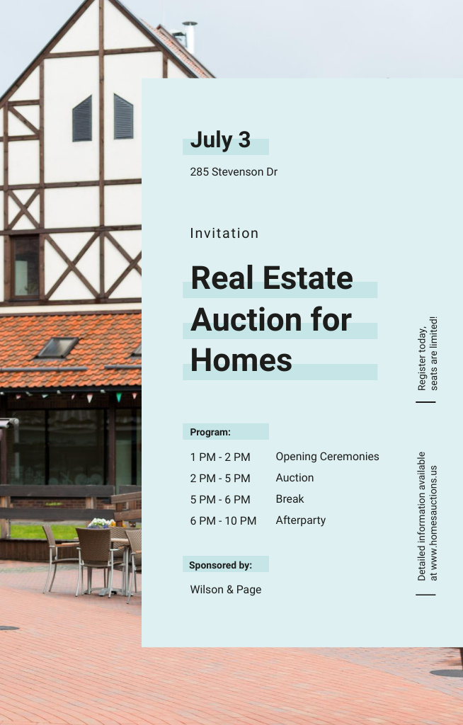 Template di design Lovely House Facade For Real Estate Auction Invitation 4.6x7.2in