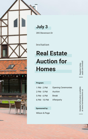 Modern house facade for Real estate auction Invitation 4.6x7.2in Design Template