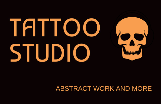 Ontwerpsjabloon van Business Card 85x55mm van Tattoo Studio Services Offer WIth Skull