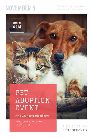 Pet Adoption Event with Dog and Cat Hugging Pinterest Design Template