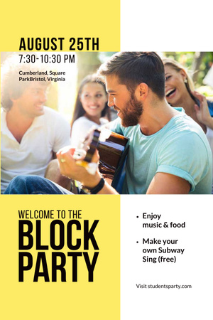 Anúncio da Open Air Block Party em agosto Pinterest Modelo de Design