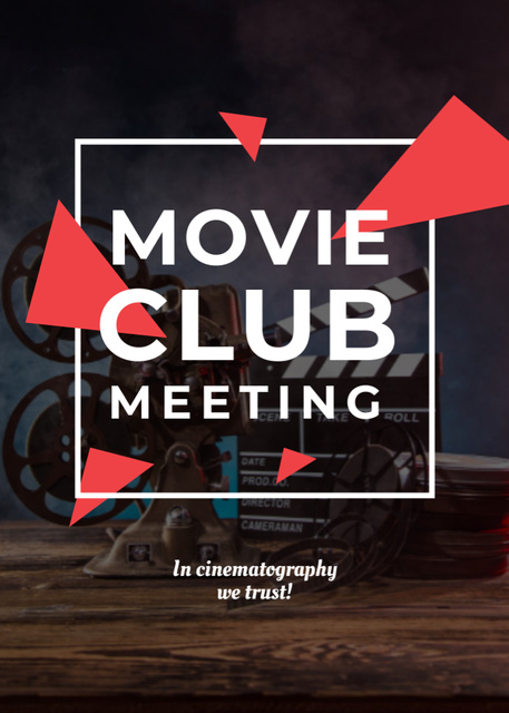 Movie Lovers Club Meeting with Projector in Frame Postcard 5x7in Vertical Tasarım Şablonu