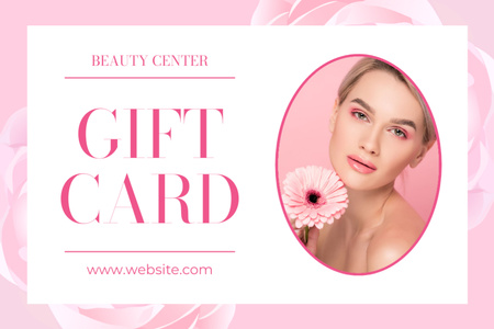 Gift Voucher to Beauty Center with Young Attractive Blonde Woman Gift Certificate Design Template