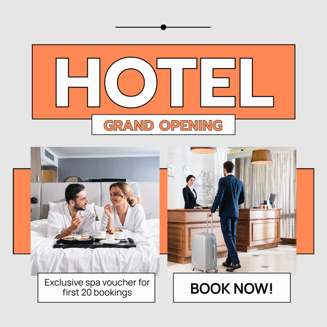 Ontwerpsjabloon van Instagram van Astonishing Hotel Grand Opening Event With Spa Voucher