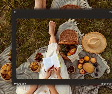 Woman resting in Park with Basket and Book Facebook Design Template