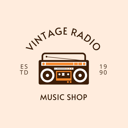 Advertisement for Vintage Music Store with Radio Logo Tasarım Şablonu