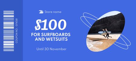Surfing Equipment Sale Offer Coupon 3.75x8.25in Design Template