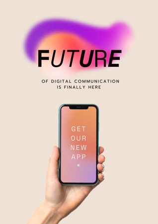 New App Ad with Smartphone in Hand Poster Modelo de Design