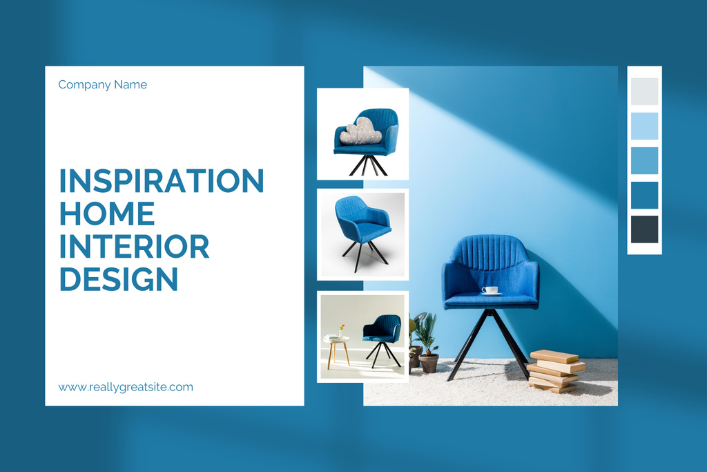 Blue Interior Design Inspiration Mood Board Tasarım Şablonu