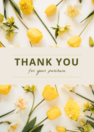 Thankful Phrase with Tulips and Daffodils Postcard A6 Vertical Design Template