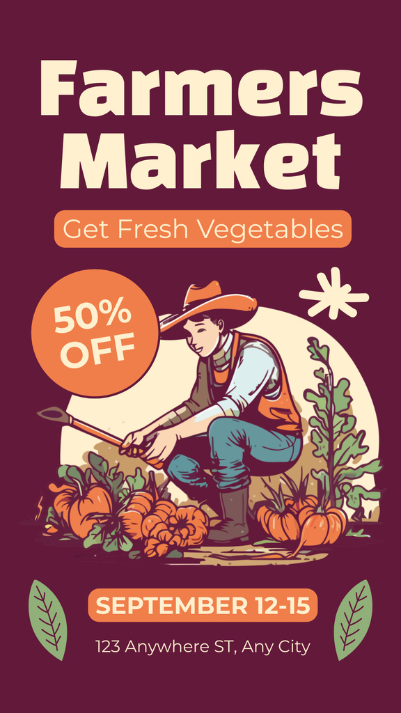 Discount on Fresh Vegetables Harvested by Farmer Instagram Story Modelo de Design