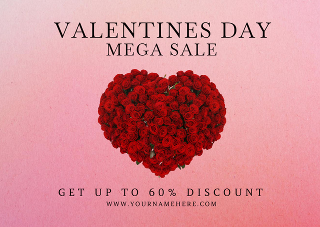 Valentine's Day Mega Sale with Gorgeous Rose Bouquet Card Modelo de Design