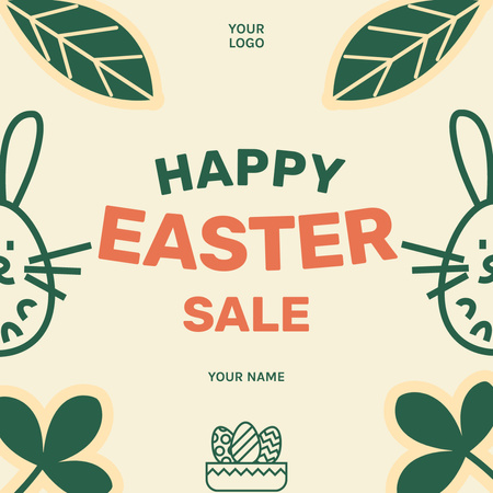 Easter Sale with Cute Rabbits Illustration Instagram Design Template