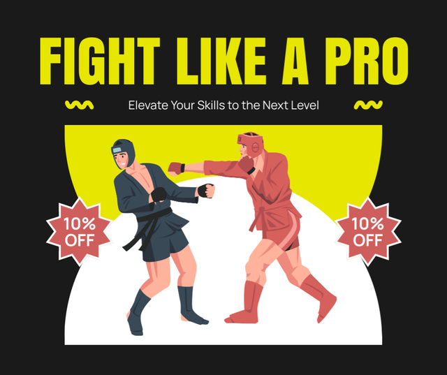 Martial Arts Classes Discount Promo with Fighters Facebook Tasarım Şablonu