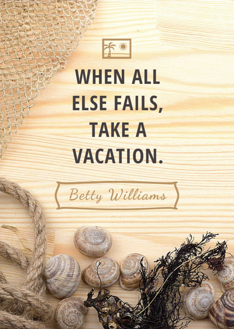 Travel inspiration with Shells on wooden background Invitation Design Template