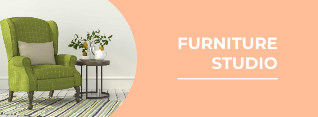 Furniture Studio Ad with Cozy Green Armchair Facebook cover Tasarım Şablonu