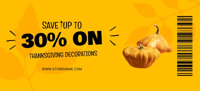 Thanksgiving Day Decorations Voucher on Yellow Coupon 3.75x8.25inデザインテンプレート