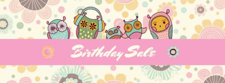 Birthday Sale Announcement with Cute Owls Facebook cover Design Template