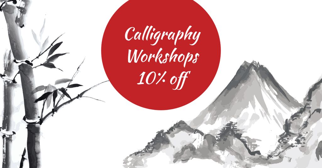Calligraphy Learning with Mountains Illustration Facebook AD Design Template