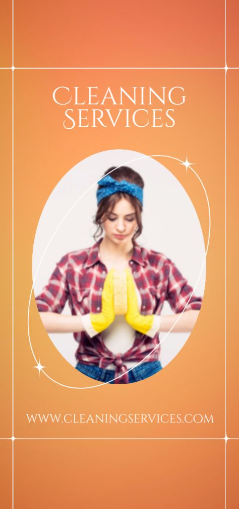 Cleaning Services Offer with Girl in Gloves Flyer DIN Large Design Template