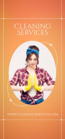 Cleaning Services Offer with Girl in Yellow Gloves Flyer DIN Large Design Template