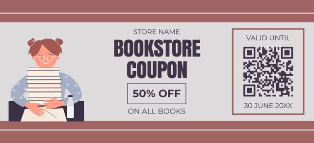 Modèle de visuel Bookstore Voucher with Illustration of Studying School Girl - Coupon 3.75x8.25in