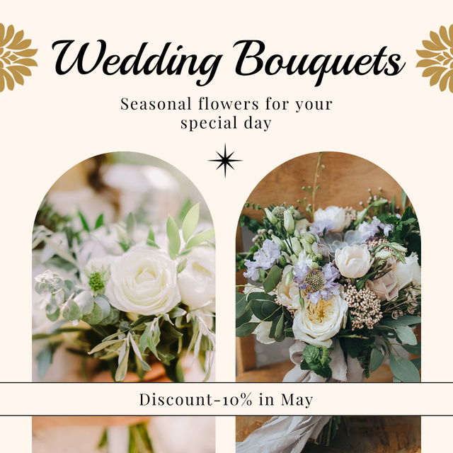 Discount on Wedding Bouquets With Seasonal Flowers Animated Post Design Template
