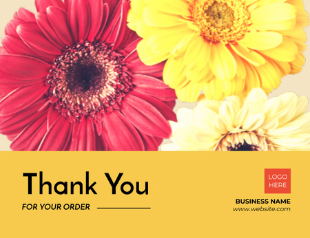Thank You Message with Gerberas on Yellow Thank You Card 5.5x4in Horizontal – шаблон для дизайну